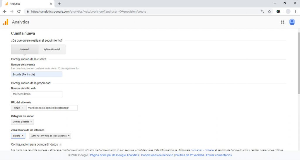 Creando una cuenta en Google Analytics