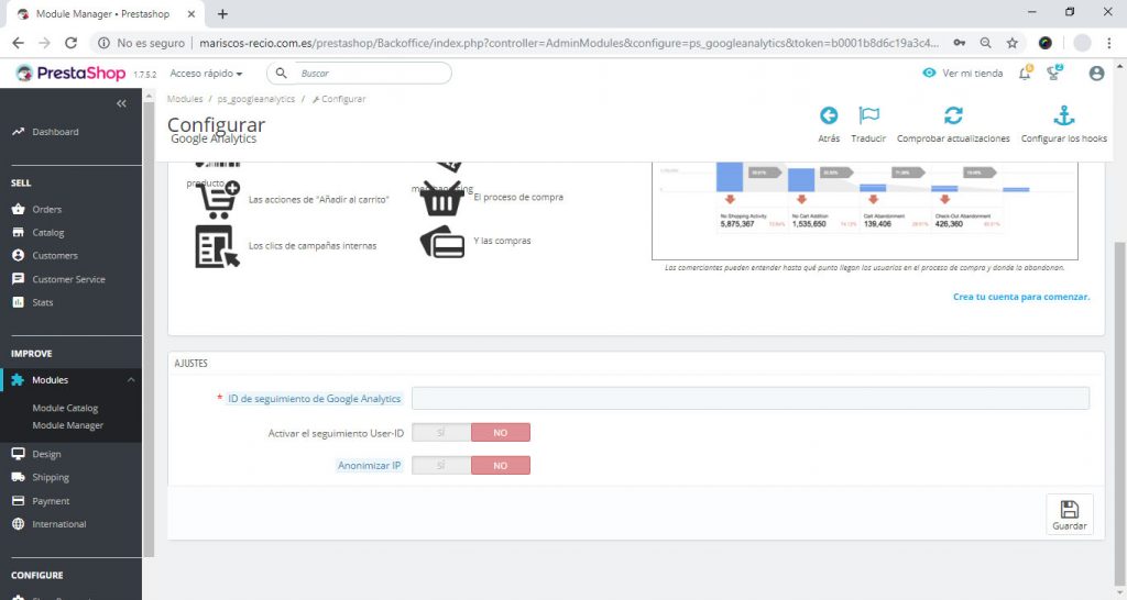 Instalando el módulo Analytics en Prestashop 1.7
