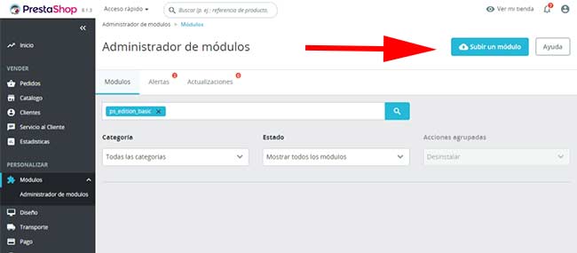 boton subir modulo prestashop