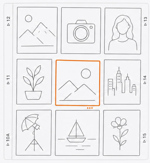 Hoja de contactos con ilustraciones relacionadas con fotografía