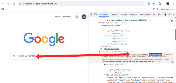 cambiar textos inspector elementos