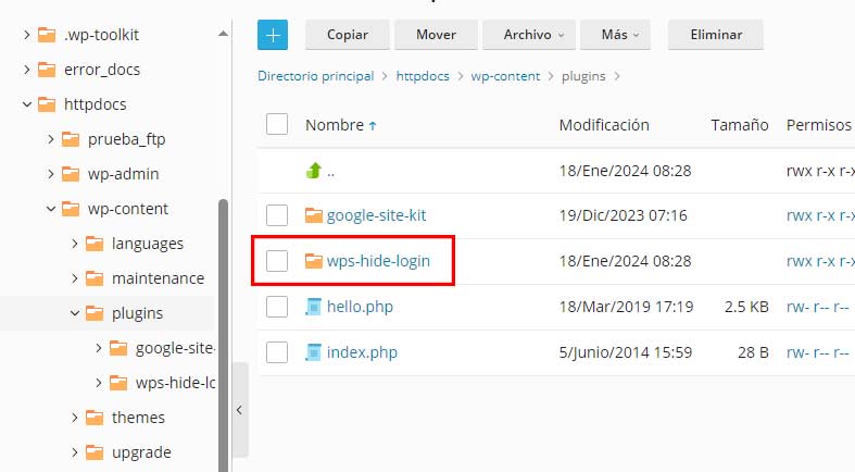 carpeta plugin wps hide login