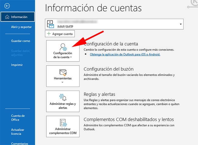 configuracion cuenta Outlook 365