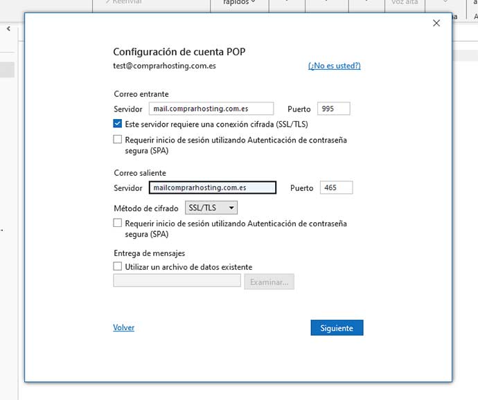 configuracion manual correo Outlook 