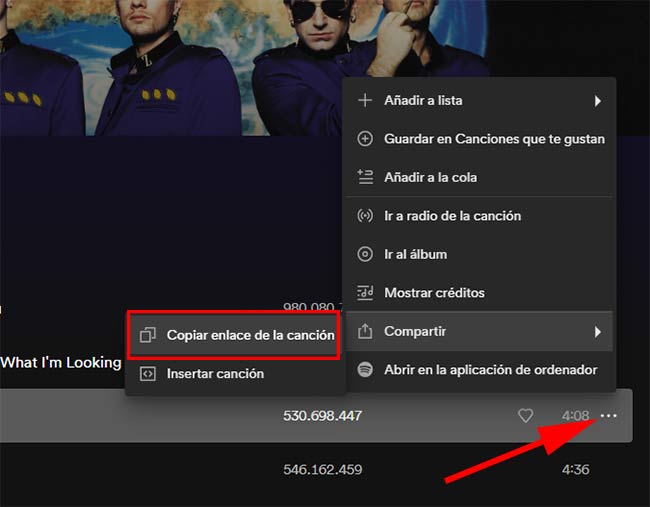 copiar enlace canción Spotify 