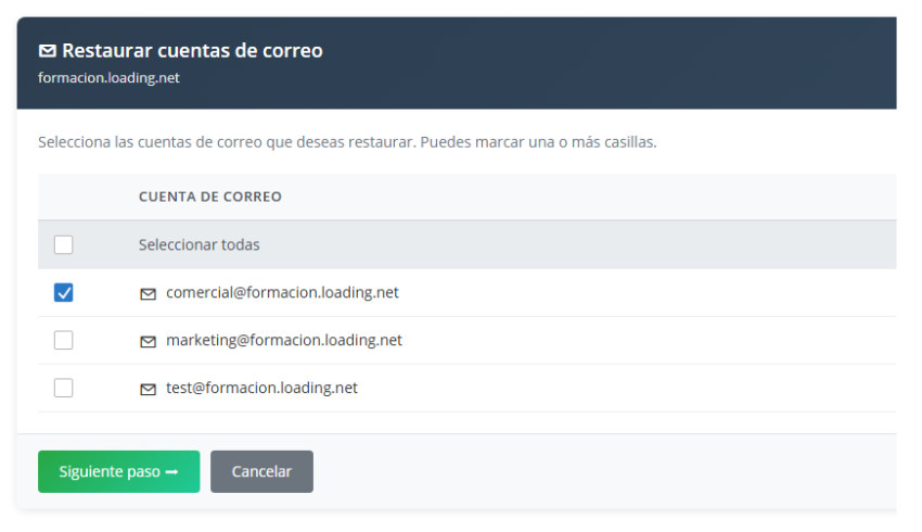Cuentas de correo que puedes restaurar