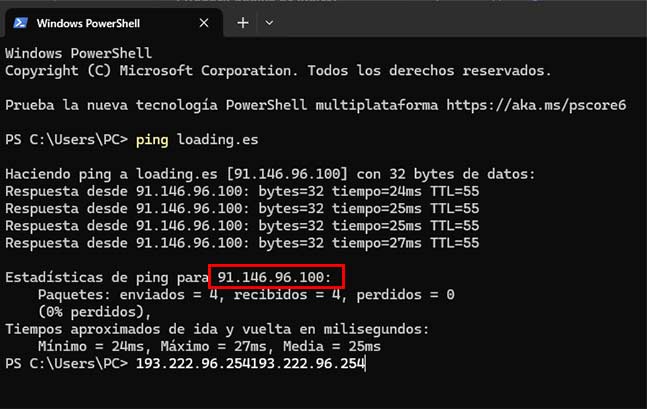 dirección ip ejemplo