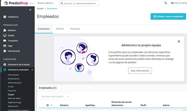 PrestaShop 8 equipos