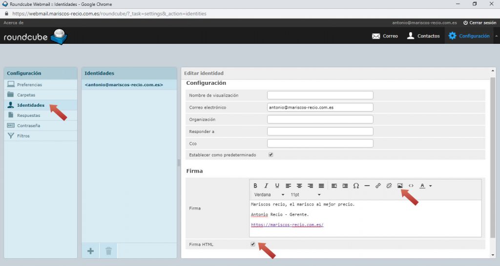 Cómo configurar la firma de correo en Roundcube