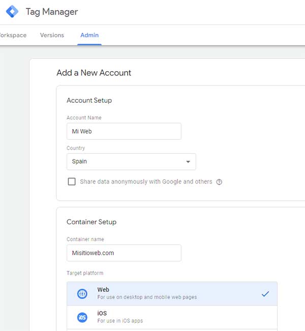 google tag manager contenedor