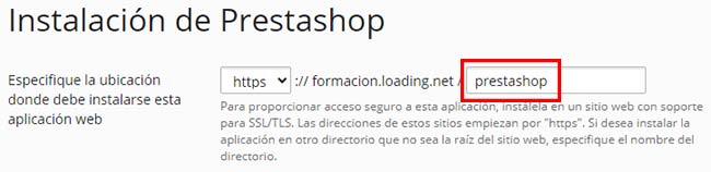 instalacion prestashop directorio 