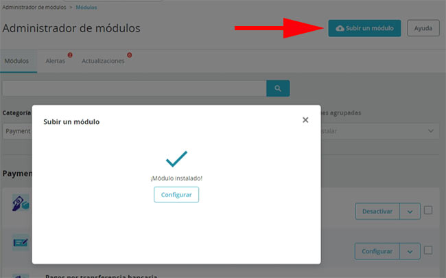 instalado modulo pago prestashop 
