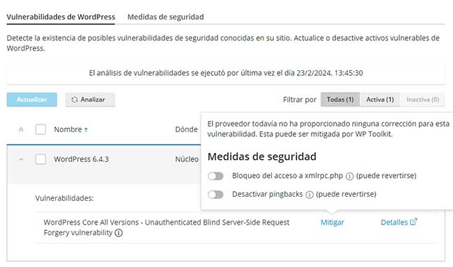 medidas seguridad wp toolkit