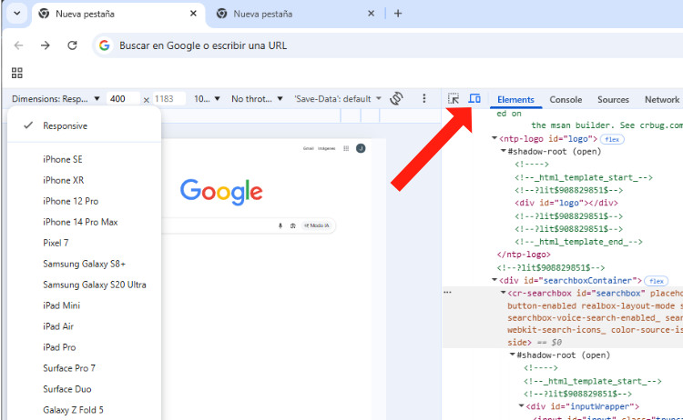 modo responsive inspector elementos