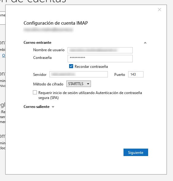 opciones configuracion cuenta Outlook 365 