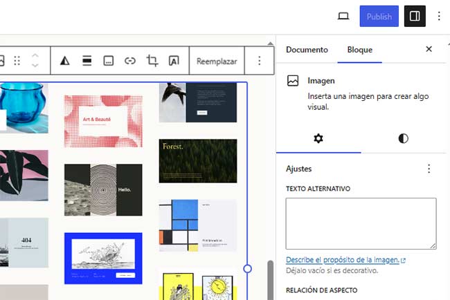 opciones documento bloques gutenberg