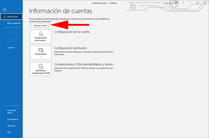 Outlook agregar cuenta