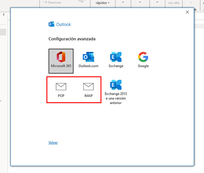 Outlook pop imap 