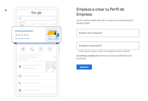 perfil empresa Google cuenta 