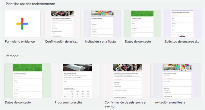 plantillas formulario Google forms