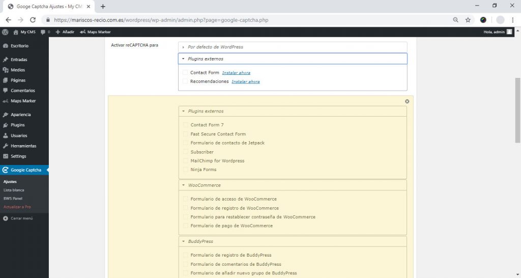 Instalando Google reCaptcha en nuestro WordPress 