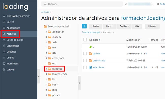 subir archivos httpdocs
