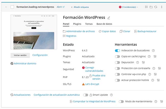 wordpress instalado wp toolkit